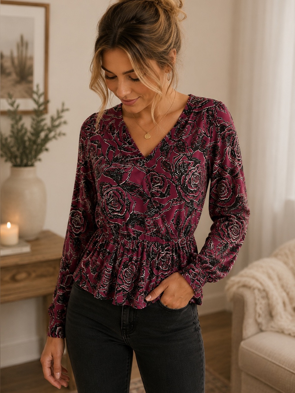 Lilly Morgan Floral Long Sleeve Blouse